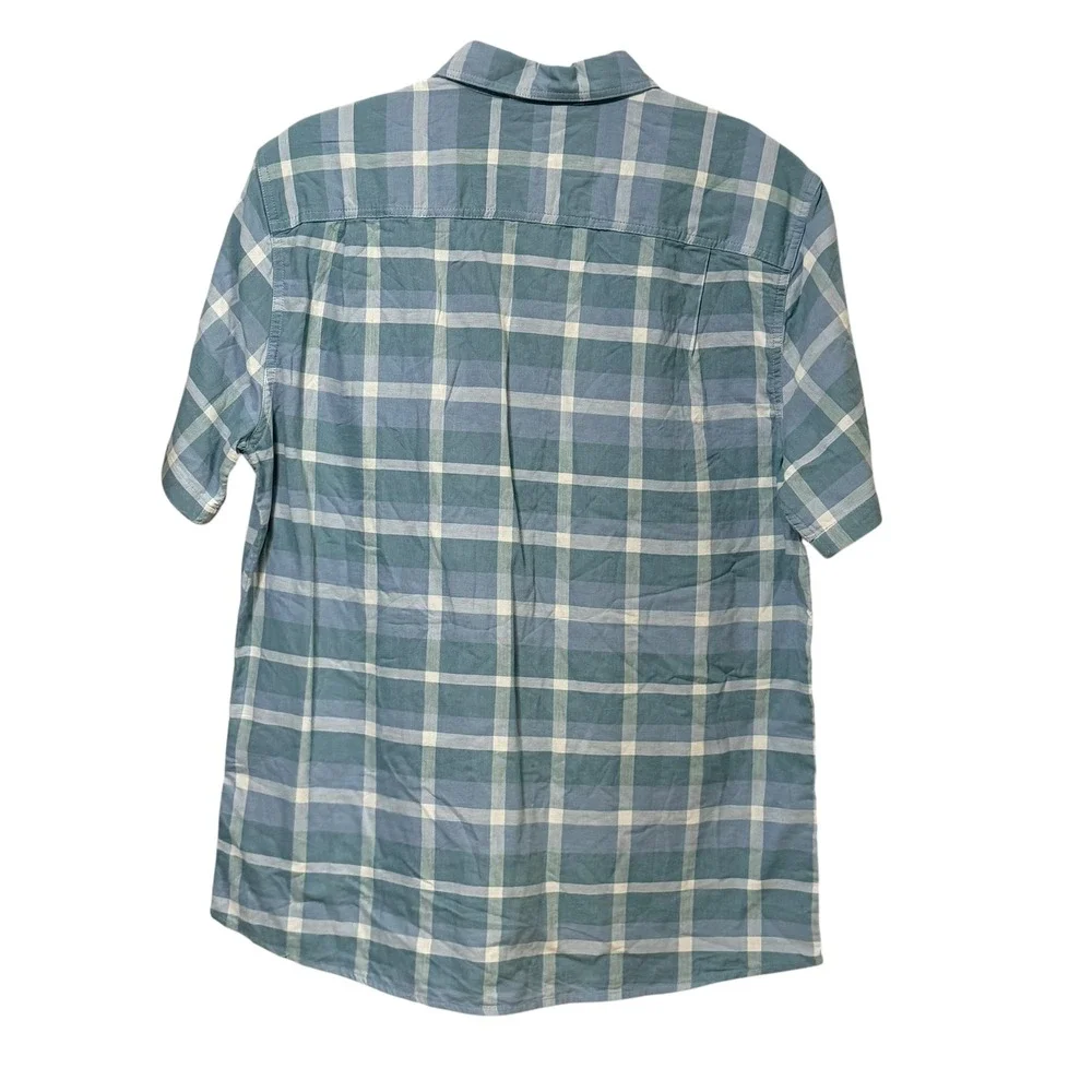 Alesbury Mens Blue Plaid Short Sleeve Button Down Cotton Shirt Tall L MGW13034